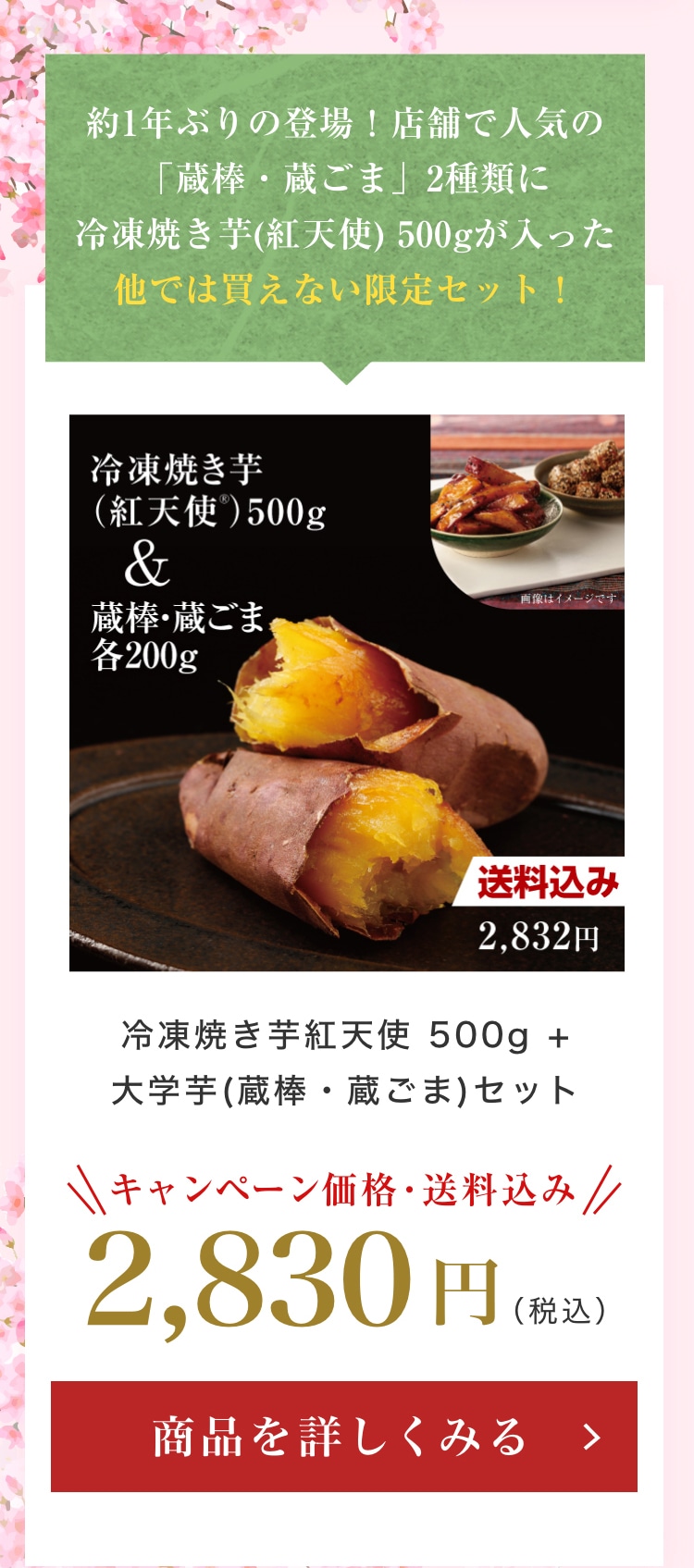 冷凍焼き芋紅天使 500g + 大学芋(蔵棒・蔵ごま)セット