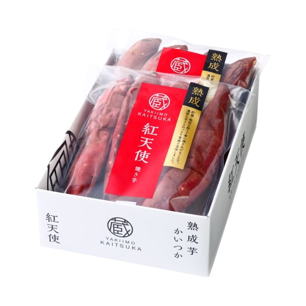 化粧箱に詰められた冷凍焼き芋「紅天使」1kg（500g×2袋）